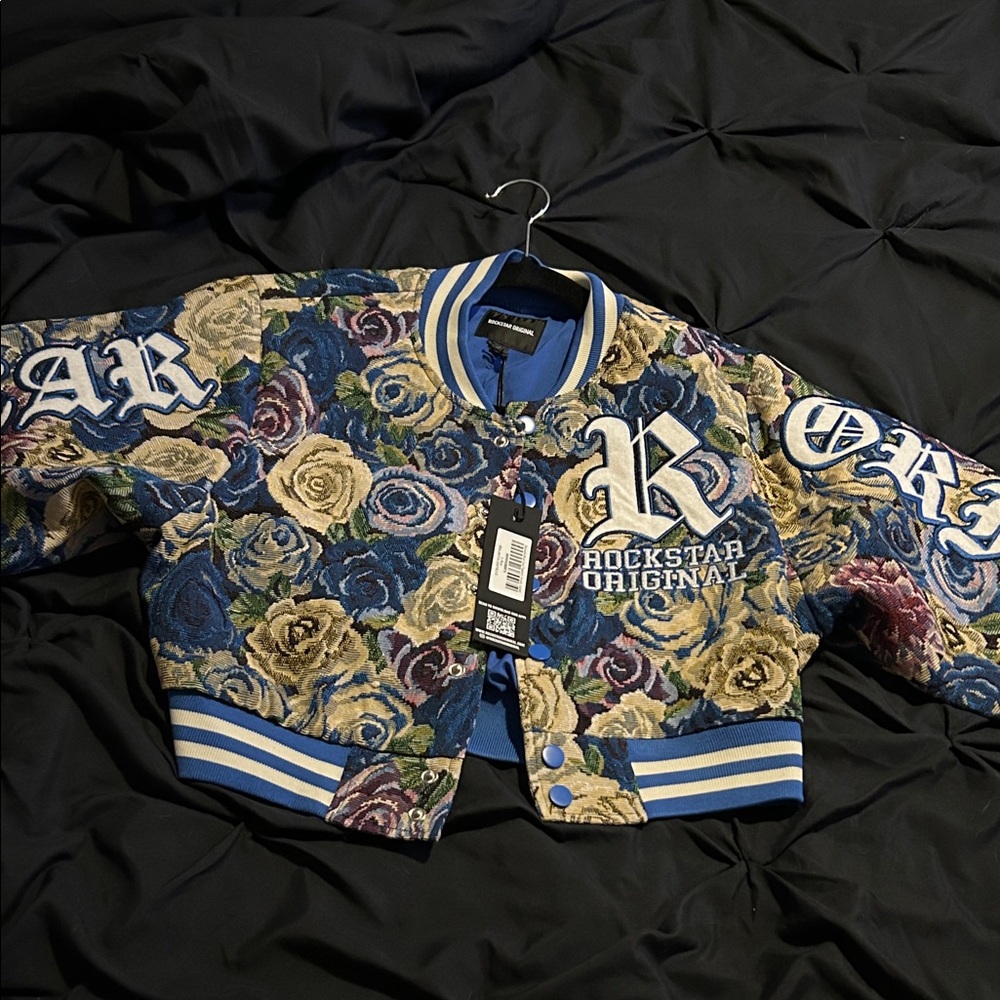 Floral Bomber Jacket with Bold Lettering